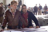 Hilary Swank and director Mira Nair on the set of "Amelia."