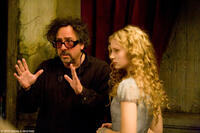 Tim Burton and Mia Wasikowska on the set of "Alice in Wonderland."