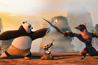 Po and Wolf Boss  in "Kung Fu Panda 2."