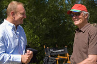 Francois Pienaar and director Clint Eastwood on the set of "Invictus."