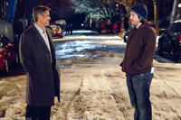 George Clooney and director Jason Reitman on the set of "Up in the Air."