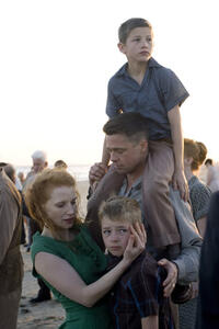 Jessica Chastain as Mrs. O'Brien, Tye Sheridan, Brad Pitt as Mr. O'Brien and Laramie Eppler in ``The Tree of Life.''