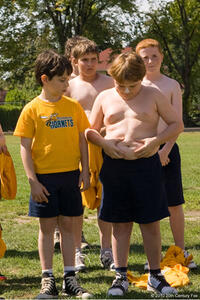 Zachary Gordon as Greg and Robert Capron as Rowley in "Diary of a Wimpy Kid."