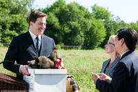 Brendan Fraser as Dan Sanders, Angela Kinsey as Felder and Ken Jeong as Neal in "Furry Vengeance."