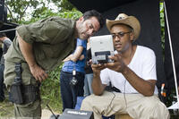 Jeffrey Dean Morgan and director Sylvain White on the set of "The Losers."