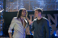 Russell Brand and filmmaker Nicholas Stoller on the set of "Get Him to the Greek."