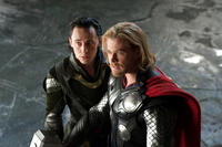 Tom Hiddleston as Loki and Chris Hemsworth as Thor in "Thor."