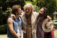 Paul McCarthy-Boyington as Sam, Rutger Hauer as Insley and Jon Kellam as Peter in "Happiness Runs."