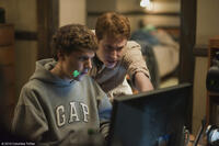 Jesse Eisenberg as Michael Zuckerberg and Joseph Mazzello as Dustin Moskovitz in "The Social Network."