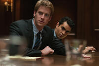 Armie Hammer as Cameron/Tyler Winklevoss and Max Minghella as Divya Narendra in "The Social Network."