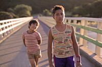 Te Aho Aho Eketone-Whitu as Rocky and James Rolleston as Boy in ``Boy.''