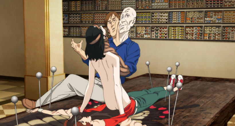 Atsuko Chiba (voiced by Megumi Hayashibara), Morio Osanai (voiced by Kouichi Yamadera) and Seijiro Inui (voiced by Toru Emori) in "Paprika."
