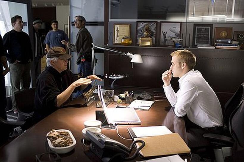 Director Gregory Hoblit and Ryan Gosling on the set of "Fracture."
