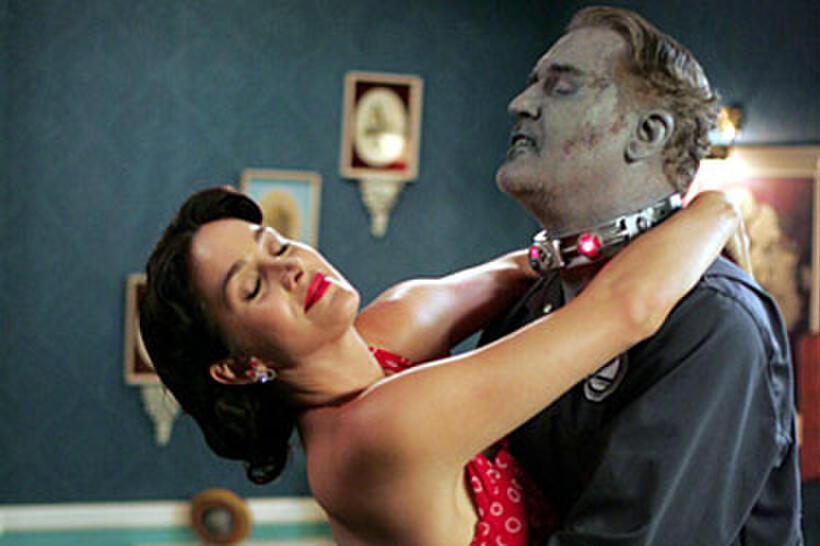 Carrie-Anne Moss and Billy Connolly in "Fido."