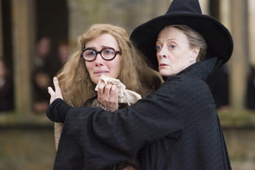 Emma Thompson as Sybill Trelawney and Maggie Smith as Minerva McGonagall in "Harry Potter and the Order of the Phoenix."