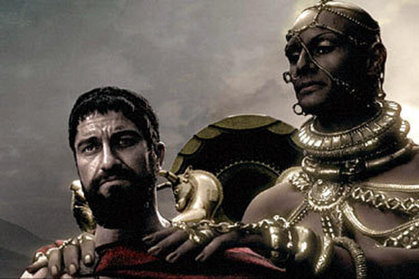 King Xerxes (Rodrigo Santoro) tries to convince King Leonidas (Gerard Butler) to surrender in "300." 