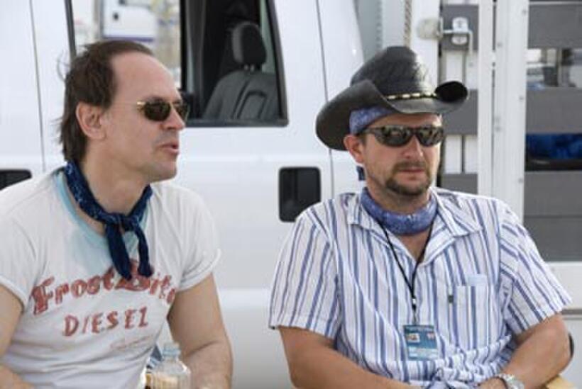 Producers Robert Kulzer and Jeremy Bolt on the set of "Resident Evil: Extinction."