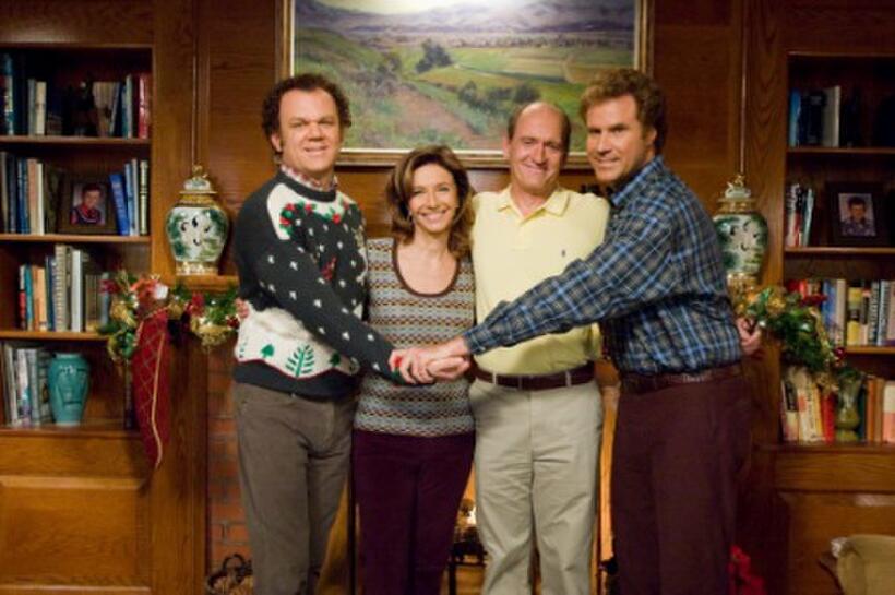 Brennan Huff (Will Ferrell, left) and Dale Doback (John C. Reilly, right) are two middle-aged, immature, overgrown boys forced to live together as stepbrothers when Brennan's mother, Nancy (Mary Steenburgen, center left) marries Dale's father, Robert in "Step Brothers."
