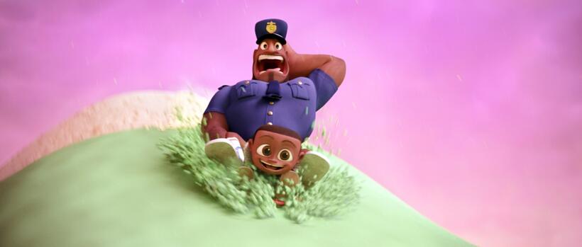 Earl Deveraux voiced by Mr. T and Cal Deveraux voiced by Bobb'e J Thompson in "Cloudy With A Chance Of Meatballs."