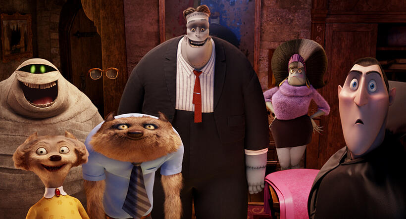 Murray the Mummy voiced by Cee Lo Green, Griffin-The Invisible Man voiced by David Spade, Frank voiced by Kevin James, Eunice voiced by Fran Drescher, Dracula voiced by Adam Sandler, Wayne voiced by Steve Buscemi and Wanda voiced by Molly Shannon in "Hotel Transylvania."