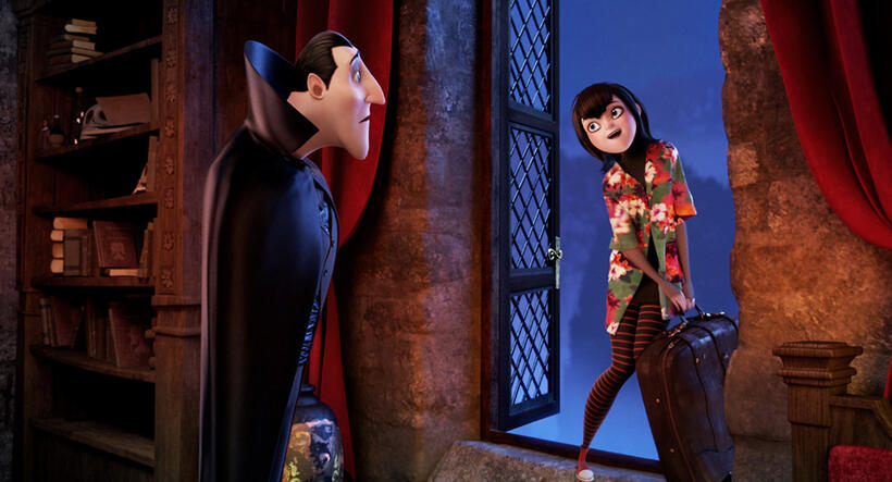 Dracula voiced by Adam Sandler and Mavis voiced by Selena Gomez in "Hotel Transylvania."