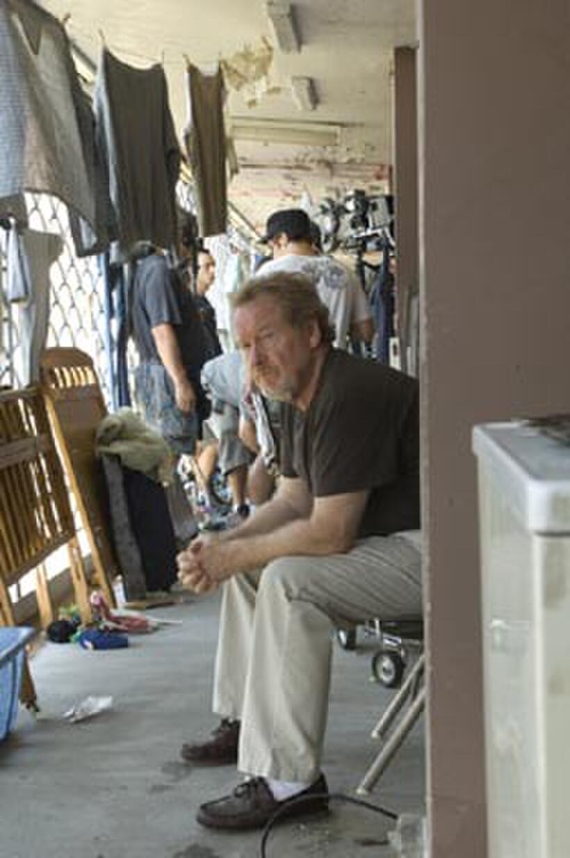 Director Ridley Scott on the set of "American Gangster."