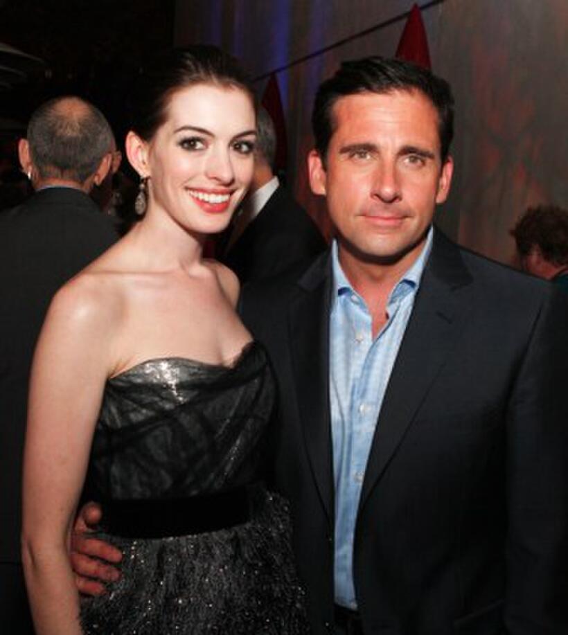 Anne Hathaway and Steve Carell at the after party of the World premiere of "Get Smart."