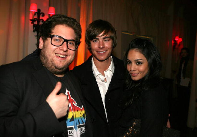 Actors Jonah Hill, Zac Efron, and Vanessa Hudgens at the after party of the Hollywood premiere of "Walk Hard: The Dewey Cox Story."