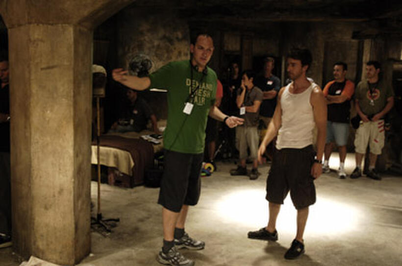 Director Louis Leterrier and Edward Norton on the set of "The Incredible Hulk."