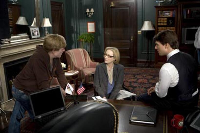 Director Robert Redford, Meryl Streep and Tom Cruise in "Lions for Lambs."