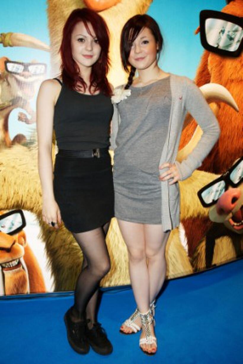 Kathryn Prescott and Megan Prescott at the London premiere of "Ice Age: Dawn of the Dinosaurs."