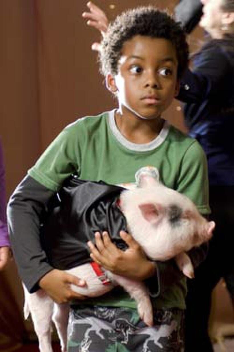 Albert the Pig and Eshaya Draper in  "College Road Trip." 