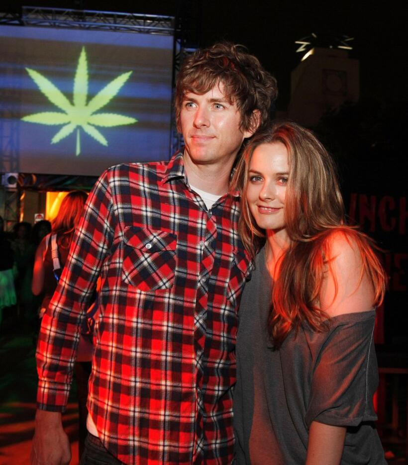Christopher Jarecki and Alicia Silverstone at the after party of the California premiere of "Pineapple Express."