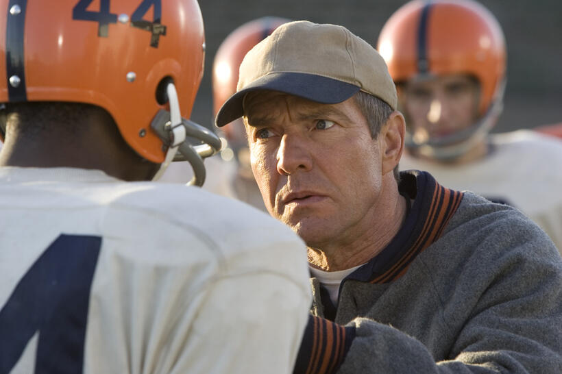 Rob Brown as Ernie Davis and Deniss Quaid as Ben Schwartzwalder in "The Express."