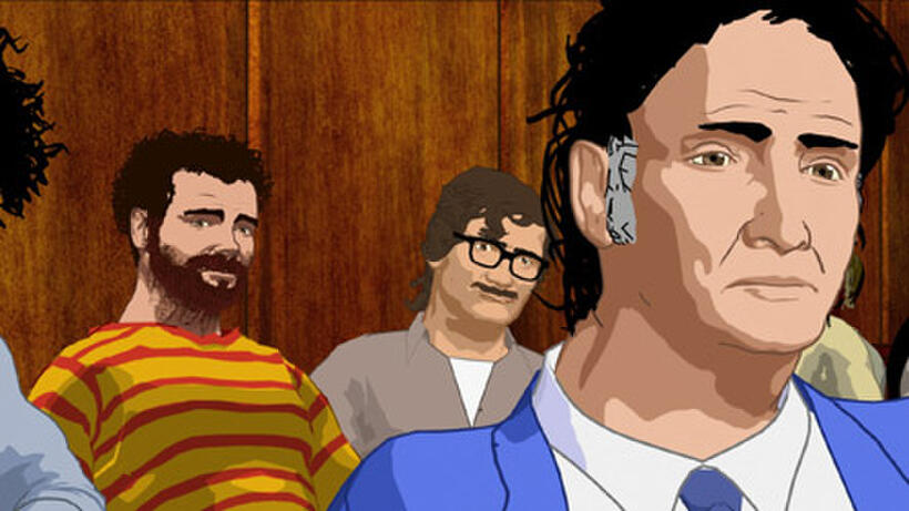 Animated shot of defense attorney William Kunstler in "Chicago 10."