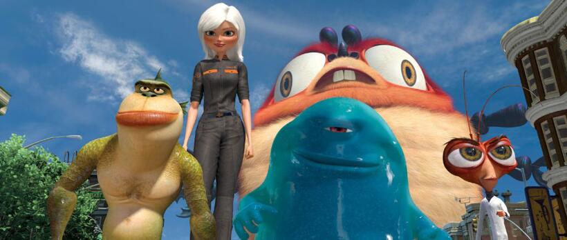 Will Arnett voices The Missing Link, Reese Witherspoon voices Ginormica, Seth Rogen voices B.O.B. and Hugh Laurie voices Dr. Cockroach in "Monsters vs. Aliens."