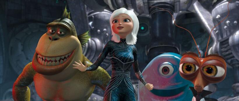 Will Arnett voices The Missing Link, Reese Witherspoon voices Ginormica, Seth Rogen voices B.O.B. and Hugh Laurie voices Dr. Cockroach in "Monsters vs. Aliens."