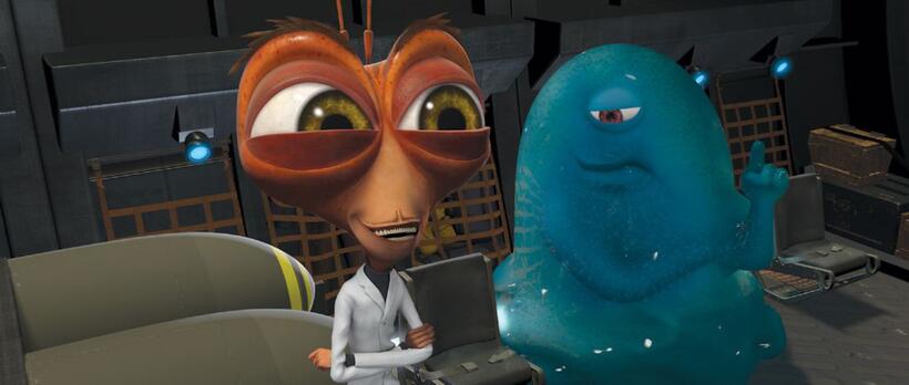 Hugh Laurie voices Dr. Cockroach and Seth Rogen voices B.O.B in "Monsters vs. Aliens."