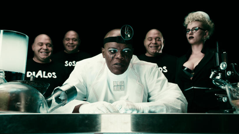 Samuel L. Jackson as The Octopus, Scarlett Johansson as Silken Floss and Louis Lombardi as Phobos in "The Spirit."