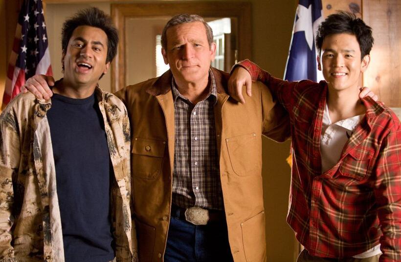 Kal Penn as Kumar, James Adomian as George Bush and John Cho as Harold in "Harold and Kumar Escape from Guantanamo Bay."