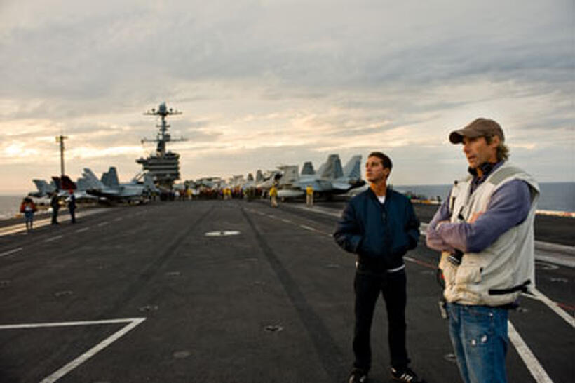 Shia LaBeouf and Director/Executive Producer Michael Bay on the set of "Transformers: Revenge of the Fallen."