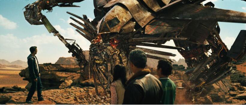 Shia LaBeouf as Sam Witwicky, Autobot Jetfire, Megan Fox as Mikaela Banes, John Turturro as Agent Simmons and Ramon Rodriguez as Leo in "Transformers: Revenge of the Fallen."