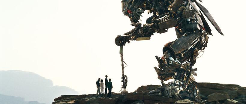 Shia LaBeouf as Sam Witwicky, Autobot Jetfire, Megan Fox as Mikaela Banes, John Turturro as Agent Simmons and Ramon Rodriguez as Leo in "Transformers: Revenge of the Fallen."