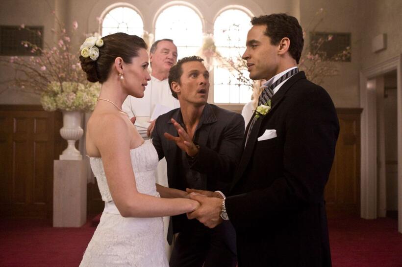 Jennifer Garner as Jenny, Daniel Sunjata as Brad, Tom Kemp as Minister and Matthew Mcconaughey as Connor in "The Ghosts of Girlfriends Past."