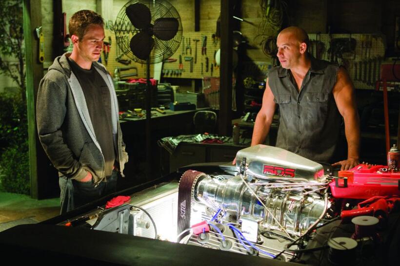 Paul Walker as agent Brian O'Conner and Vin Diesel as fugitive ex-con Dom Toretto in "Fast & Furious."