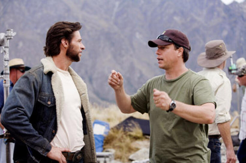 Director Gavin Hood and Hugh Jackman on set of "X-Men Origins: Wolverine."