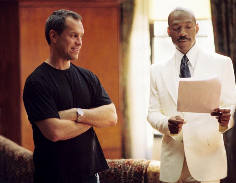 Director Brian Robbins and Eddie Murphy on the set of "Meet Dave."