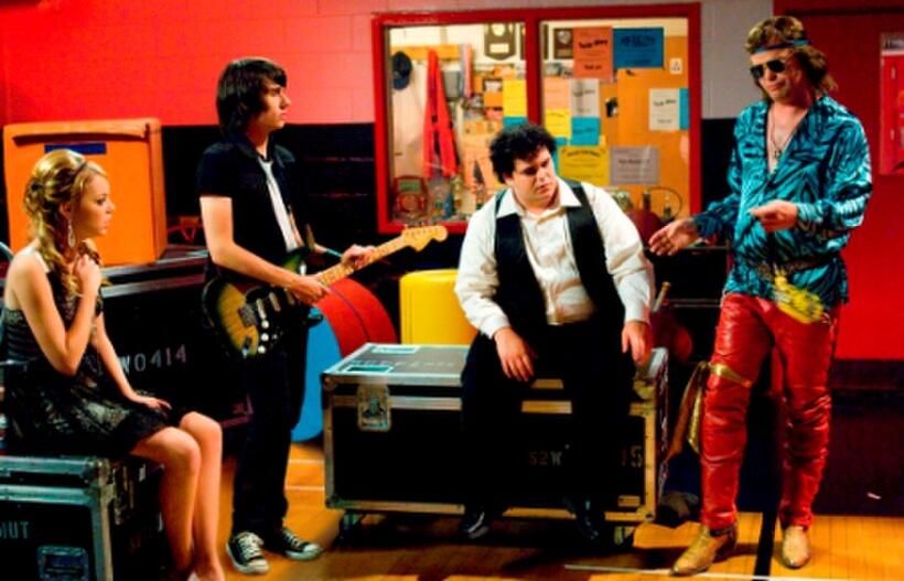"A.D.D." band members Amelia (Emma Stone, left), Curtis (Teddy Geiger) and Matt (Josh Gad) behold the splendor that is Fish.