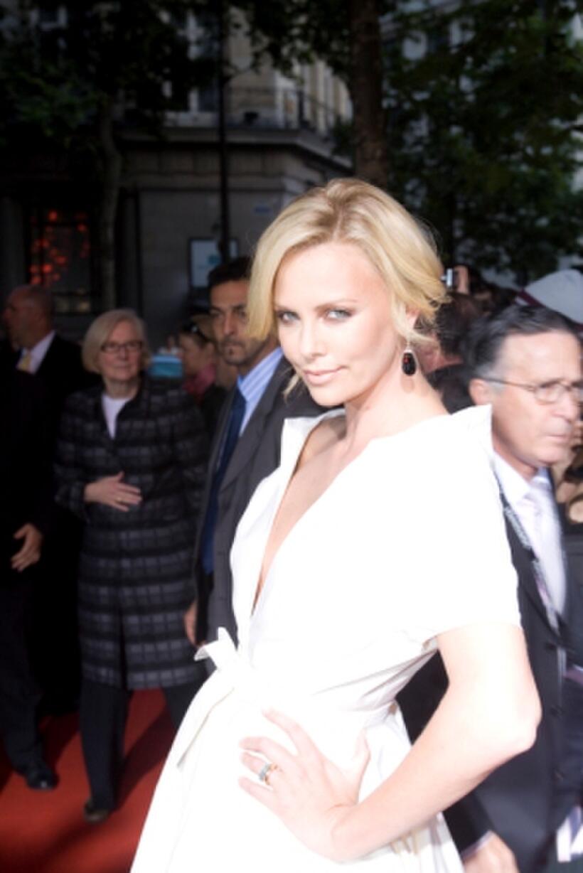 Charlize Theron at the Paris premiere of "Hancock."