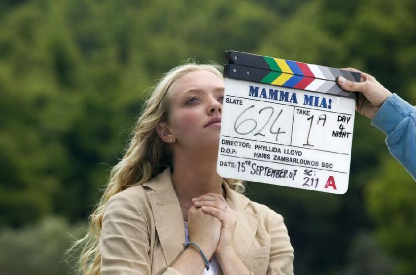 Amanda Seyfried as Sophie on the set of "Mamma Mia!"